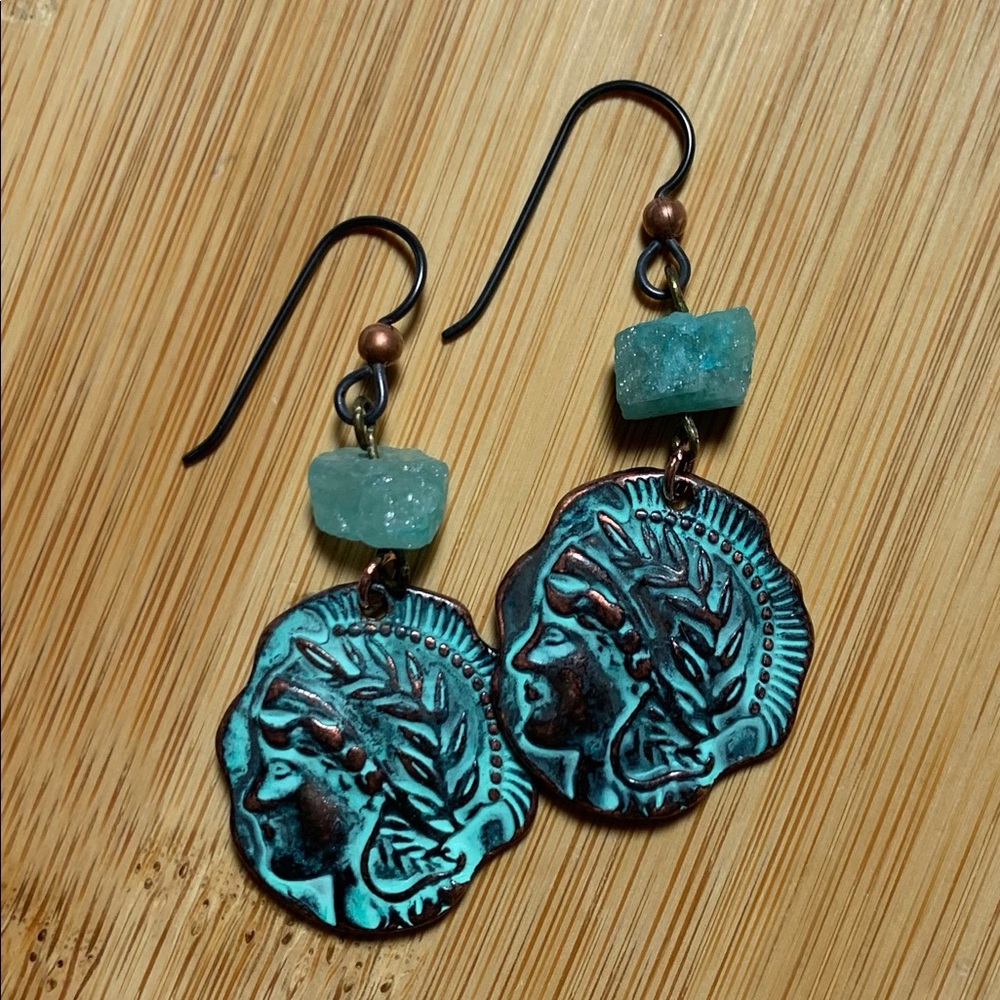 Aquamarine Indian princess . SS ear wire. Handmade - Picture 5 of 6